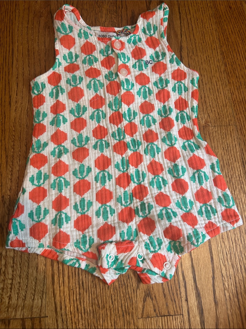 Bobo Choses Orange & Green Radish  Cotton Romper